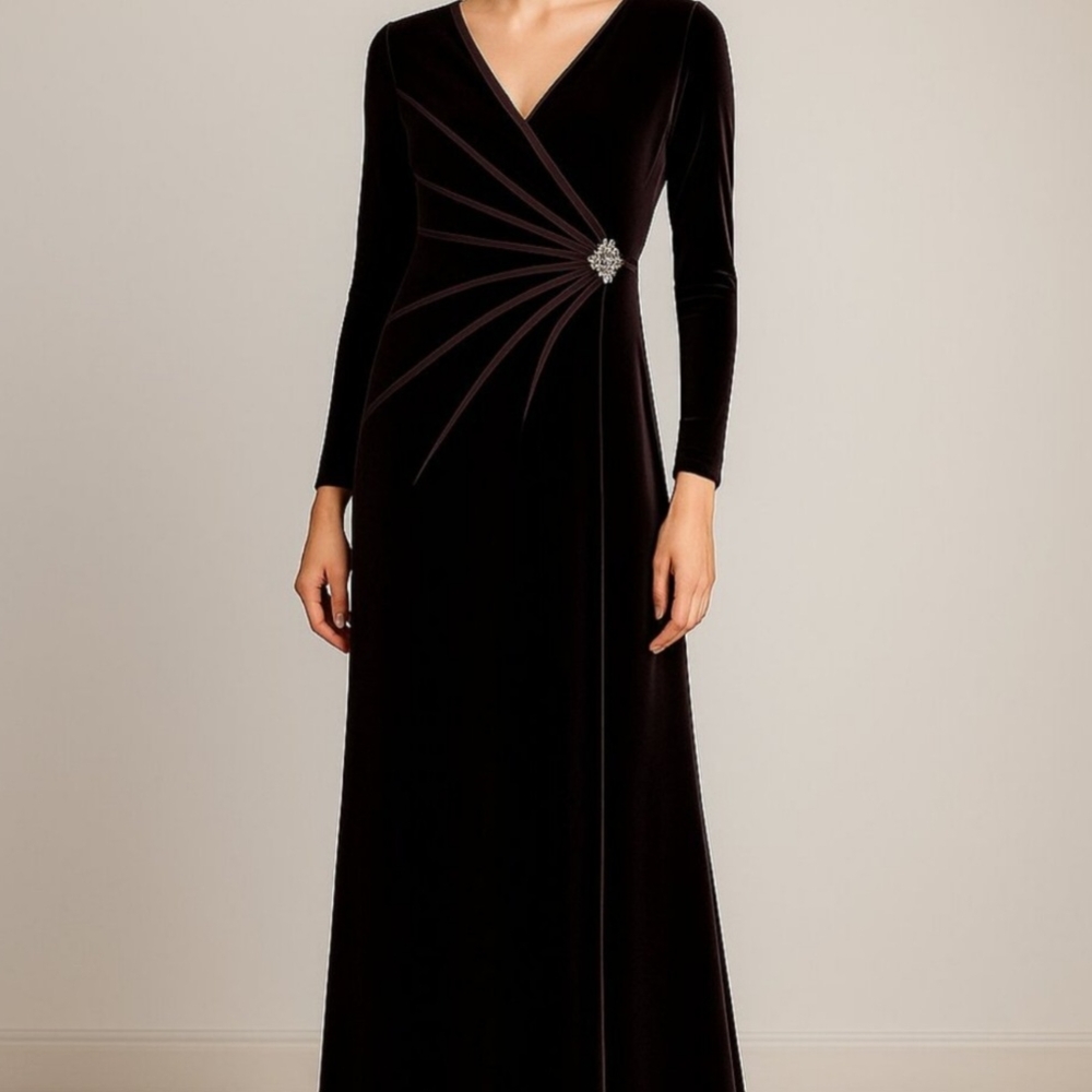 Tadashi Shoji Black Asymmetrical Ruched Gown